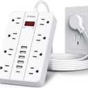 Power Strip with USB, Flat Plug Extension Cord Surge Protector 5 Ft, HUNIAN Power Strip with 8 Widely Spaced Outlets 6 USB Charger (1 USB C Port), Desk Charging Station for Home Office, White