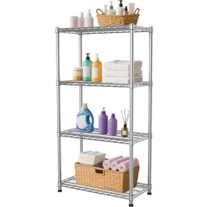 4- Shelf Storage Shelves Wire Shelving Unit Adjustable Metal Shelving Sturdy Steel Commercial Shelf organize Rack Units Heavy Duty 2200 LBS,for Garage Laundry Bathroom Organization Kitchen Closet (Silver)