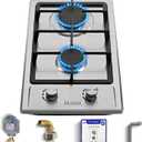 Hothit 2 Burner Propane Gas Cooktop, 12" Inch LPG/NG Dual Fuel Built-in Gas Stove Top, Stainless Steel Electronic Ignition Gas Hob for Apartment, Outdoor, RVs(L12"W20")