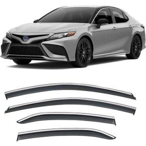 VESUL Compatible with Toyota Camry 2018-2024 L LE SE XLE XSE Hybrid Tape on Polycarbonate Rain Guards Window Visors Window Wind Deflector Shield Cover with 304 Stainless Steel Trim