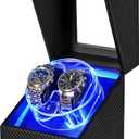 ANWBROAD Watch Winder for Automatic Watches, 4 Modes Double Automatic Watch Winder box with LED Crystal Design, Rotating Watch Case with Super Quiet Motor with Type-C Adapter UJWW007C