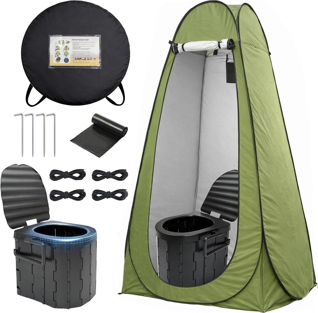 Portable Camping Toilet with Privacy Tent - Foldable Toilet Set for Adults and Elderly - Pop Up Outdoor Restroom for Travel, 7cm