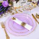 Liacere 175PCS Purple Plastic Plates-Disposable Lavender Plates 25guest Baroque Plastic Dinnerware include 50Plates, 25Pack Pre Rolled Napkins with Silverware 25Cups for Party & Wedding &Mothers Day