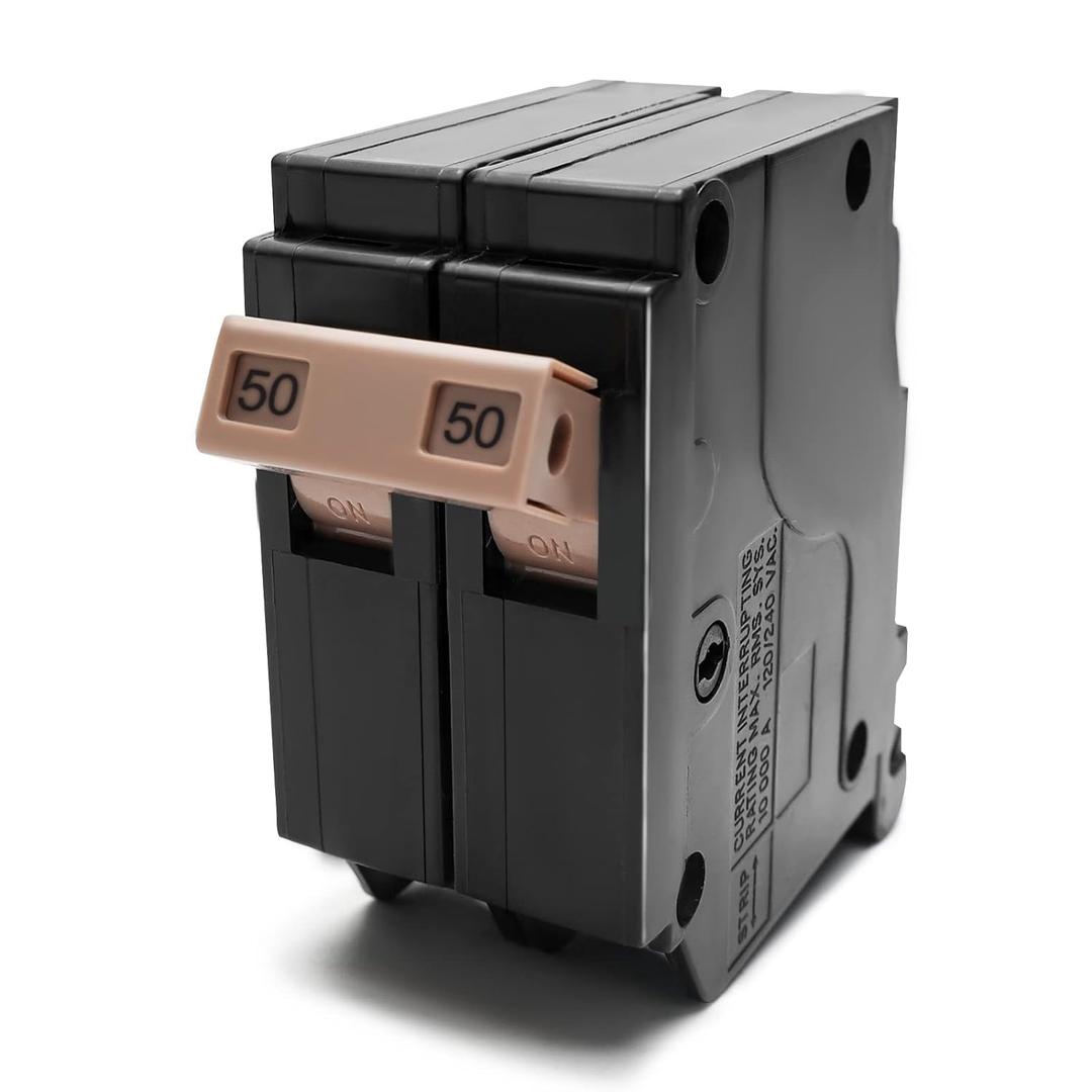 CH250 2-Pole 50-Amp Circuit Breaker, Type CH 3/ 4-Inch Plug-On Molded Case Circuit Breaker, Thermal Magnetic Protection, 10 KAIC, 120/ 240V, Fit for Cutler Hammer Load Centers(50A)