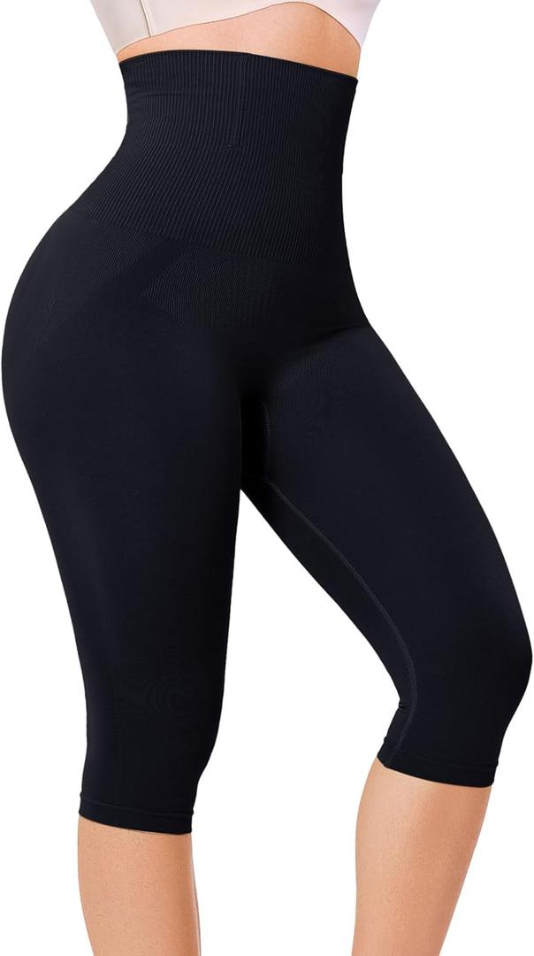 Irisnaya High-Waisted Tummy Control Shapewear Capri for Women, Compression Leggings with Butt Lifter Faja Body Shaper, Size: M
