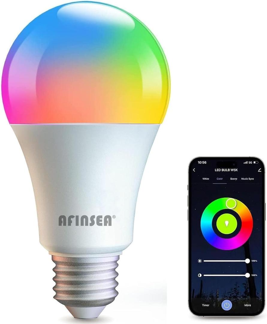 Smart Light Bulbs,WiFi & Bluetooth LED Light Bulb That Compatible with Alexa & Google Home, Color Changing Light Bulb, 10W A19 E26 2.4Ghz WiFi Light Bulbs 60 watt Equivalent, 800lm Dimmable