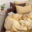 Striped Duvet Cover Set Full Size Yellow Brown Striped Bedding Set | Retro Vertical Stripes Dorm Comforter Duvet Soft Lightweight Microfiber Duvet Cover with 2 Pillowcases,Zip Closure,No Insert