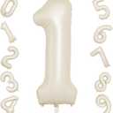 40 Inch Cream Number 1 Balloon, Beige Large 1st Birthday Balloons, Digital 1 Cream White Giant 1 Foil Balloon Helium for 1st Birthday Decorations First Year Boys Girls Baby Shower Party Supplies
