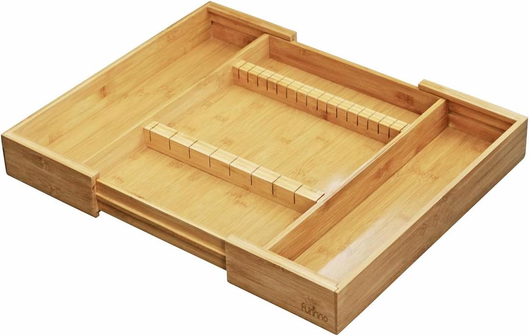 HomeStock Baroque Beauty Bamboo Expandable Drawer Organizer with Cutlery Storage FK8720 Versatile Design for Kitchen Organization Stylish and