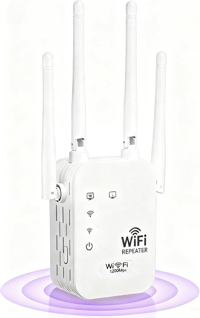 2026 WiFi Extenders Signal Booster for Home, 1200Mbps Dual-Band 5GHz 2.4GHz Signal Long Range Up to 10000 sq. ft & 50 Devices (4 Antennas)