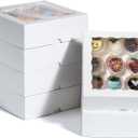 RomanticBaking 24 Pack Bakery Boxes (not include food) 7" x 7" x 2 1/2" White Chocolate Covered Strawberries Boxes Cookies Boxes