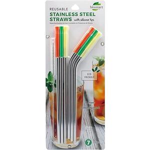 Biosmart Reusable Stainless Steels with Silicone Tips, 6 straws & 1 cleaning brush