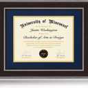 11x14 Diploma Frames 8.5x11 with Blue Mat, Fits Degree Certificate Document, 14 x 11 Walnut Color Frame with Plexiglass Panel for Wall Mounting or Tabletop Display
