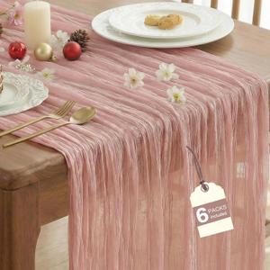 IVAPUPU 6 Pcs Cheesecloth Table Runner - 10ft Dusty Pink Spring Boho Gauze Cheese Cloth Table Runners for Baby Shower Decorations Wedding Party Summer Garden Farmhouse Decor