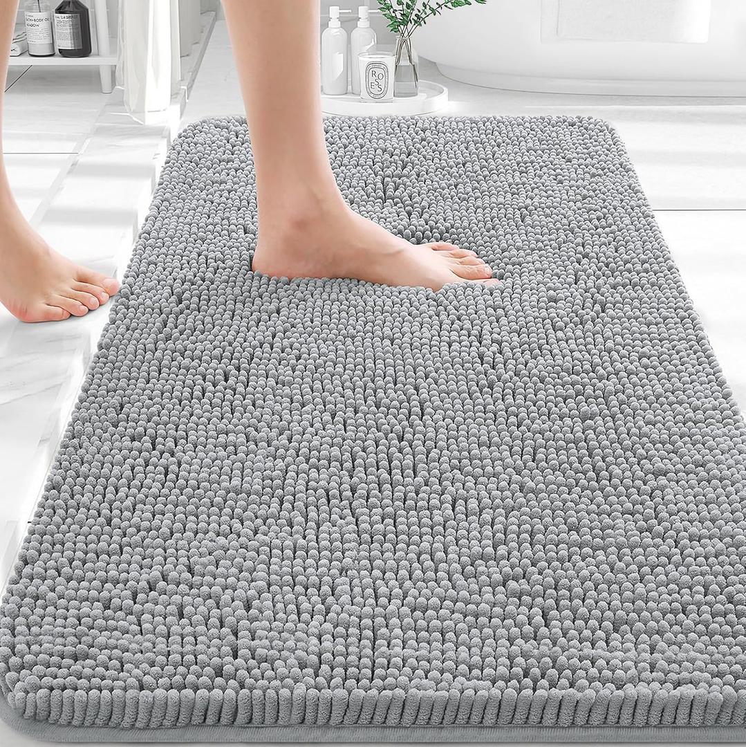 OLANLY Bathroom Rugs 36x24, Extra Soft Absorbent Chenille Bath Rugs, Rubber Backing Quick Dry, Machine Washable Bath Mats for Bathroom Floor, Tub and Shower, Home Decor Accessories, Light Grey