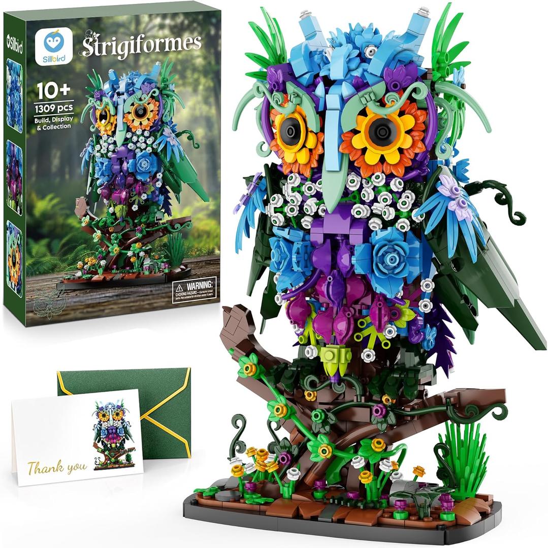 Sillbird Flower Owl Building Sets for Adults Valentines Creative Gift Ideas for Women Men Mom Her, Home Decor Display or Table Centerpieces - Buildable Floral Animals Botanical Model Collection
