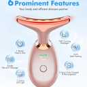 SDKWDH Red Light Therapy for Face and Neck, 7 Color Face Massager Tool for Wrinkles, Double Chin, Vibrating Facial Massager with Thermals for Skin Care, Rose Gold