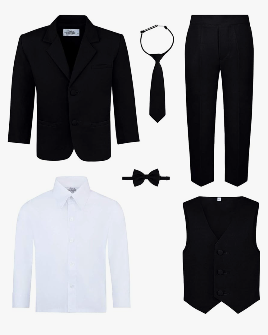Boy's 5-Piece Suit Set - Includes Suit Jacket, Dress Pants, Matching Vest, White Dress Shirt, Neck Tie, Size 12