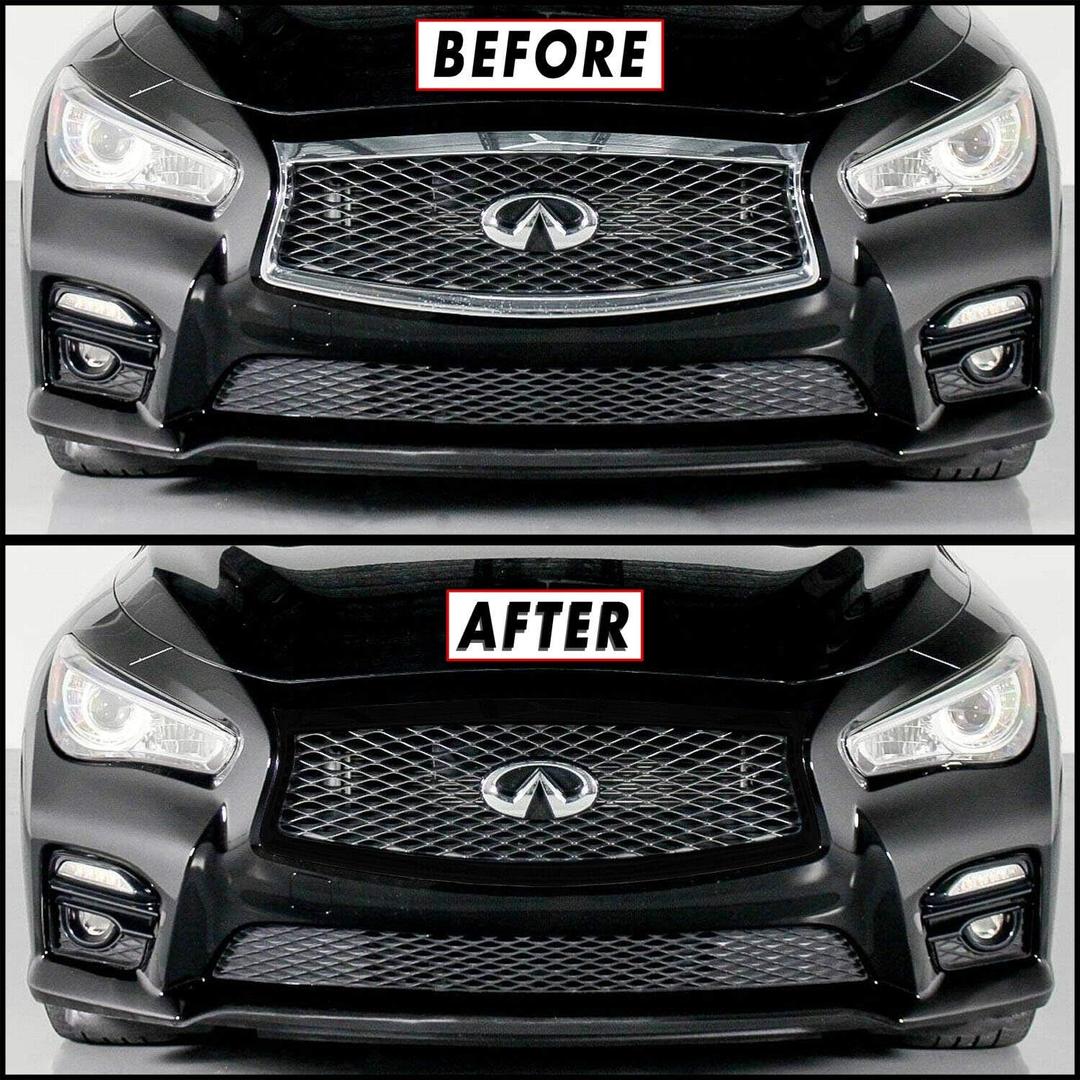SlickMod Chrome Delete Blackout Vinyl Overlay for 2014-2017 Infiniti Q50 Q50S Front Bumper Grill Trim (Gloss Black) (Gloss Black)