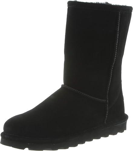 BEARPAW Women's Elle Short Winter Boot 8" Suede Shoes, Sheepskin & Wool Blend Lining, Comfortable Boots, 7, Black