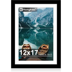 12x17 Picture Frame, 12 x 17 Black Wood Style(12x15 Mat, 1 Pack), 12X17 in