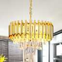 FRIXCHUR Gold Crystal Chandelier, 15.7" 3-Tier Raindrop Pendant Light, 5-Light E12 Modern Adjustable Ceiling Fixture for Dining Room Living Room Kitchen Island Foyer