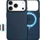 SHIELDON Genuine Leather Case for iPhone 17 Pro 6.3" 2025, [Camera Button Updated], Compatible with Magsafe, Magnetic Wireless Charging, Slim Fit, Shockproof, Metal Button, Camera Bezel - Navy Blue