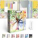 2 Inch 3 Ring Binder Organizer, Three Ring Binder with Clipboard, 5-Tabs Pockets Dividers, Transparent Folder, 18 Divider Stikers, BVSSX Decorative Binders for Letter Size 8.5"x11" Paper (Seasons Tree)