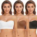 Lusait Strapless Bra for Women Non-Slip Silicone Padded Bandeau Bra Wireless Tube Top Bralette Black+White+Brown, 3Pack, 2XL