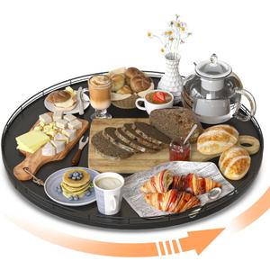 Oroyutor 21" Oak Wooden Lazy Susan Turntable for Dining Table, Extra Large Round Lazy Susans Organizer for Kitchen Countertop Charcuterie Boards Cheese Board Organization and Storage Black Home Decor