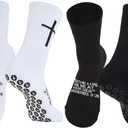 2 Pairs Cross Grip Soccer Socks Non-Slip Sports Sock with Bible Verse, Jesus Christian Socks for Football, US 6-13 (White,black)