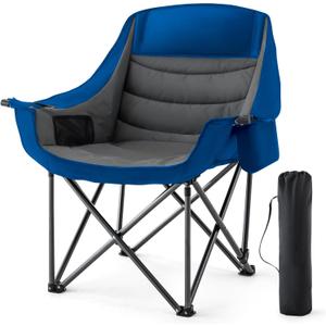 Oversized Camping Chair for Adults Heavy Duty 500lbs Support Portable Folding Padded Camping Chair with Cup Holder Cooler Pockets for Outdoor Beach Fishing Garden (Blue & Dark Gray), Single Pack