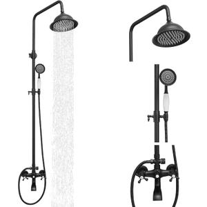 BWE Shower Fixture Matte Black Triple Function with Adjustable Hand Sprayer and Tub Spout High Pressure Rainfall Shower Head Fixture Wall Mount Complete Set