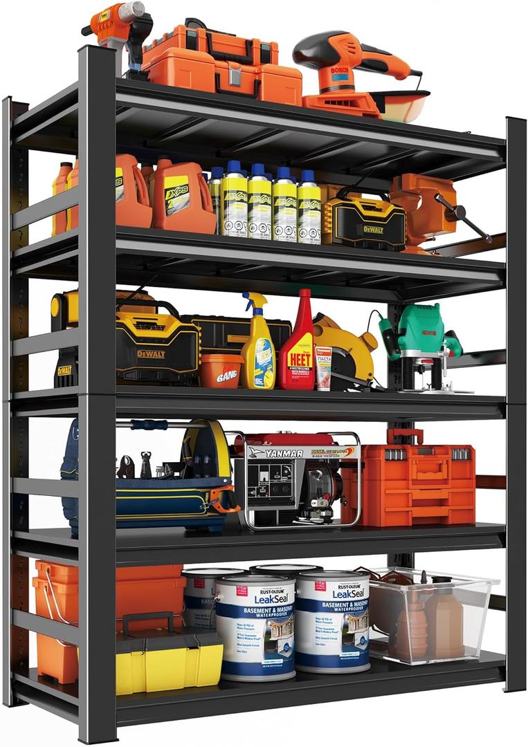 72"H/35.5W Garage Shelving Unit and Storage-Easy Assembly Metal Shelves 5-Tier Rack|Heavy-Duty Adjustable Shelf|Steel Rust-Resistant Shelves for Industrial,Warehouse,Basement,Workshop Organization