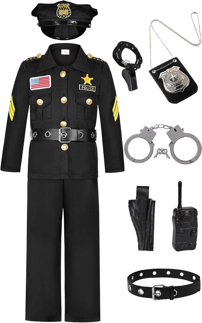 Police Officer Costume for Kids Boys Cop Costume Halloween Dress Up (10-12 Years)