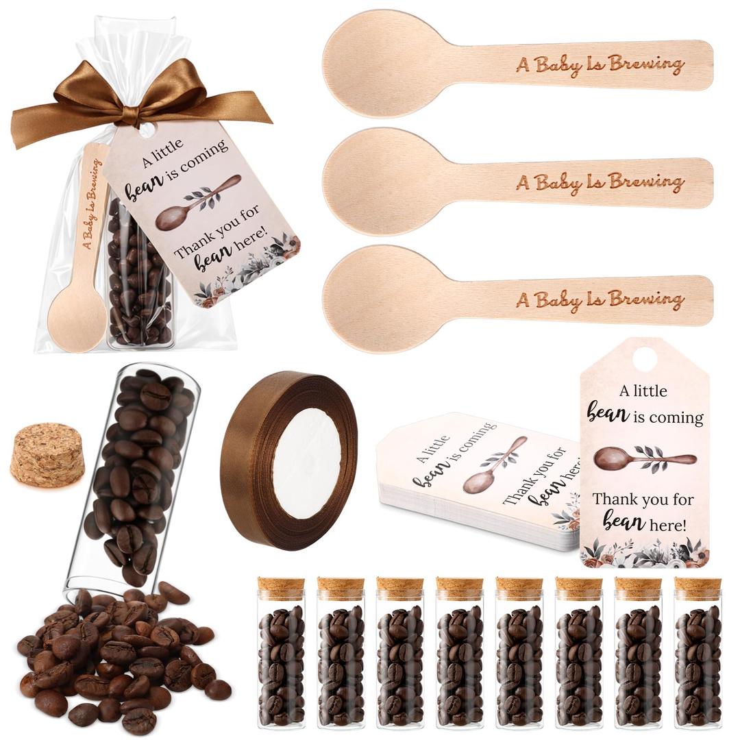 Gandeer 10 Set Coffee Baby Shower Favors Gifts for Guest Spoon Glass Jar