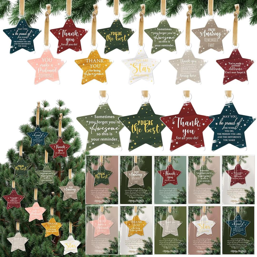 Colingmill 50 Sets Thank You Gifts Office Christmas Ornament for Team Acrylic Xmas Hanging Plaque with Card Employee Appreciation Gift for Coworker Nurse Teacher Staff Group Xmas Tree Decor (Vivid)