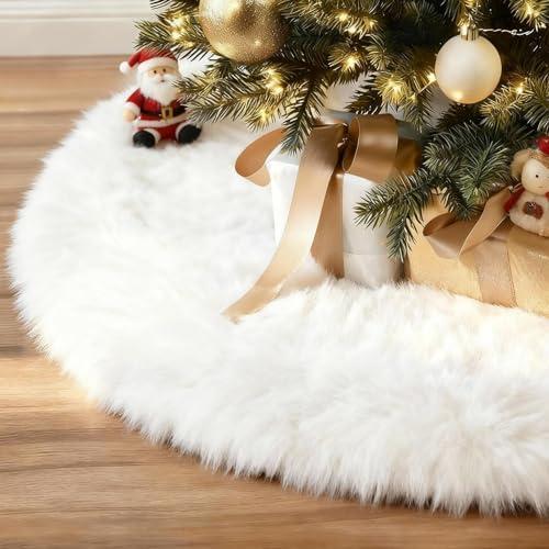 iMucci 60/48/36/30in Thick Wool Fur Tree Skirt Snowy White Plush Velvet Wool-Like Chirstmas Tree Skirt Holiday Party Decoration (30 inch/0.84LB)