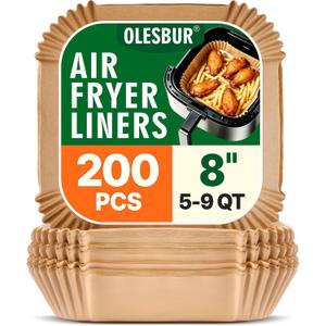 OLESBUR Air Fryer Liners Disposable, 200Pcs 8 Inch Airfryer Paper Liners, Unbleached Parchment Paper for Air Fryer Basket, Non-Stick Air Fryer Accessories, Liners for Baking, Parchment Paper Sheets