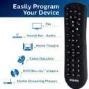 Philips Universal Remote Control for Samsung, Vizio, LG, Sony, Sharp, Roku, Apple TV, RCA, Panasonic, Smart TVs, Streaming Players, Blu-ray, DVD, Simple Setup, 4-Device, Black, SRP9141A/27