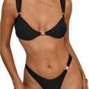 Women's 2 Piece High Cut Bikini Set Beaded Ring Linked Triangle Wireless Bathing Suit Swimsuit (Medium, Black)