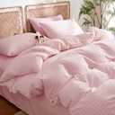 Nayoroom Gingham Duvet Cover Queen Size 100% Washed Cotton Pink Plaid Checkered Comforter Cover 3 Pcs Soft Breathable Grid Farmhouse Dorm Bedding Set for All Seasons