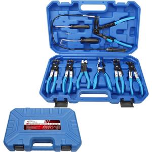 BETOOLL 9pc Hose Clamp Pliers, Professional Automotive with Flexible Wire Long Reach, Clic R Type Swivel Jaw and Flat Band Pliers for Coolant Radiator Heater/Water Hose (Blue)