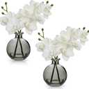 Oairse White Orchids Artificial Flowers Faux Orchid Arrangement with Black Glass Vase Set of 2 Real Touch Phalaenopsis Orchid Flowers Orchid Centerpiece for Dining Room Table