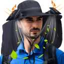 Chuarry Wide Brim Sun Hat with 2 Solar Fans and Neck Flap Outdoor Solar Powered USB Charging Bucket Fishing Hat for Men Women