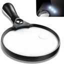 Large Magnifying Glass with Light - 5.5 Inch Handheld Magnifier with 10X 25X 45X Magnification & 3 LED Lights Lighted Magnifying Glass, Magnifying Glasses for Close Work Reading for Seniors Kids (Black)