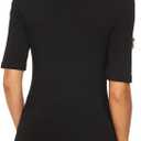 Womens Short Sleeve Mock Turtleneck Business Casual Tops Slim Fitted Plain Tee Shirts Size (Black, XL)