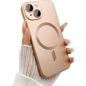 Magnetic case for iPhone 13 Phone Case for Women/Men, Matte Luxury Soft Metallic Luster Design with Camera Lens Protector, Compatible with Magsafe Case for iPhone 13 6.1"-Champagne Gold