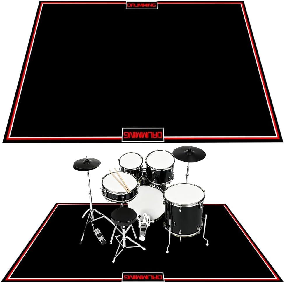 Drum Rug Mat with Non-Slip Grip Bottom, 4x6ft Drum Carpet Noise Reduction, Floor Protection for Electric Drum and Jazz Drum Set Splash Stands, Gift for Drummers, Music Drum Accessorie, 48x72in, Black