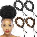 4 pcs Afro Puff Hair Tie Satin Hair Scrunchies, Black and Brown Adjustable Hair Ties, Adjustable Hair Ties for Thick Hair, Long Style No Slip Headband Afro Puff Hair Tie, Easy Use Hair Accessories (4 Count (Pack of 1))